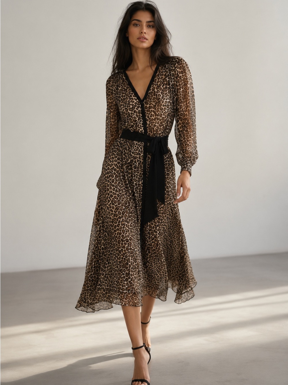 THE KOOPLES Leopard Print Chiffon Midi Dress NWT Size Small